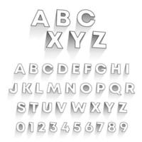 schwarz und Weiß Alphabet mit Schatten. einstellen von Briefe und Zahlen 3d Design. Vektor Illustration.