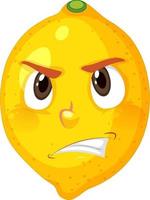 Zitronen-Cartoon-Figur mit wütendem Gesichtsausdruck auf weißem Hintergrund vektor