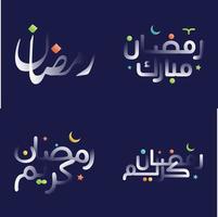 glatt Weiß glänzend Ramadan kareem Kalligraphie Pack mit bunt Einzelheiten vektor