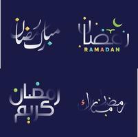 atemberaubend Ramadan kareem Kalligraphie im Weiß glänzend bewirken mit beschwingt Farben zum islamisch festlich Designs vektor