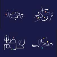 modern ramadan kareem kalligrafi packa med vit glansig text och färgrik accenter vektor