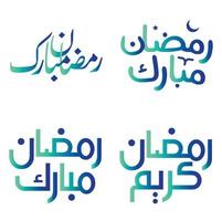 Vektor Illustration von Ramadan kareem wünscht sich mit Gradient Grün und Blau Arabisch Typografie.