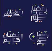 ramadan kareem kalligrafi i glansig vit med vibrerande färger och islamic dekorativ mönster vektor