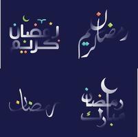Ramadan kareem Kalligraphie Pack mit glänzend Weiß Text und beschwingt Akzente vektor