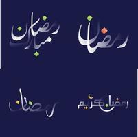 modern Weiß glänzend Ramadan kareem Kalligraphie Pack mit bunt Design Elemente vektor