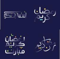 sauber Weiß glänzend Ramadan kareem Kalligraphie mit hell Design Elemente vektor