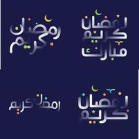 beschwingt Weiß glänzend Ramadan kareem Kalligraphie Pack mit bunt Einzelheiten vektor