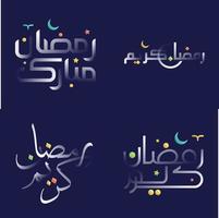 elegant Ramadan kareem Kalligraphie Pack mit Weiß glänzend bewirken und bunt Akzente vektor