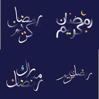 vit glansig effekt ramadan kareem kalligrafi packa med flerfärgad accenter vektor
