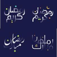 elegant und modern Ramadan kareem Kalligraphie im Weiß glänzend bewirken mit beschwingt Farben zum festlich Designs vektor