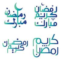 Gradient Grün und Blau Ramadan kareem Vektor Design mit Arabisch Kalligraphie zum Muslim Grüße.