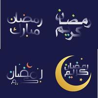 glänzend Ramadan kareem Kalligraphie Pack mit beschwingt Farben und Design Elemente vektor