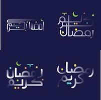 Weiß glänzend bewirken Ramadan kareem Kalligraphie Pack mit Fett gedruckt und bunt Akzente vektor