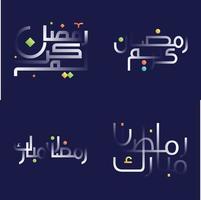 Ramadan kareem Kalligraphie Pack mit Weiß glänzend bewirken und Spaß Design Elemente vektor