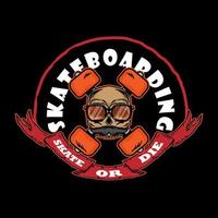 Skateboard fahren LKW gekreuzt mit städtisch Schädel zum Emblem, Logo und T-Shirt Vektor Illustration