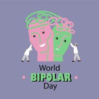 Welt bipolar Tag. März 30 mit zwei Persönlichkeiten glücklich und deprimiert. Vektor Illustration zum Ihre Design.