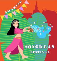 söt flicka njut av stänk vatten i songkran festival thailand vektor