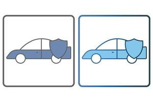 Auto Versicherung Symbol Illustration. Auto Symbol mit Schild. Symbol verbunden zu Auto Service, Auto Reparatur. zwei Ton Symbol Stil, geradlinig Farbe. einfach Vektor Design editierbar