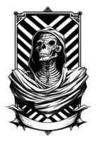 skrämmande mamma svart och vit hand dragen illustration med heraldisk baner för copy logotyp vektor
