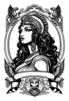 skön egyptisk cleopatra symbol svart och vit hand dragen logotyp illustration vektor