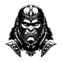 wütend Samurai Gorilla Logo schwarz und Weiß Hand gezeichnet Illustration vektor