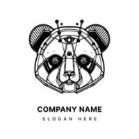 panda huvud logotyp hand dragen illustration svart och vit vektor