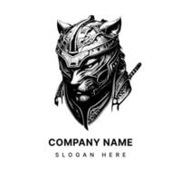 wütend Samurai Tiger Illustration Logo schwarz und Weiß Hand gezeichnet Illustration vektor