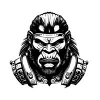 wütend Samurai Gorilla Logo schwarz und Weiß Hand gezeichnet Illustration vektor