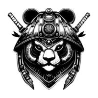 wütend Samurai Panda Logo schwarz und Weiß Hand gezeichnet Illustration vektor