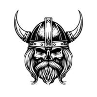 viking huvud logotyp hand dragen svart och vit illustration vektor