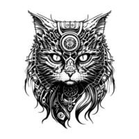 Steampunk lange Haare Katze Logo ist ein einzigartig und charmant Mischung von viktorianisches Zeitalter Ästhetik und katzenartig Anmut. diese Design Eigenschaften ein langhaarig Katze mit fließend Fell, anziehen ein Halsband mit Getriebe vektor