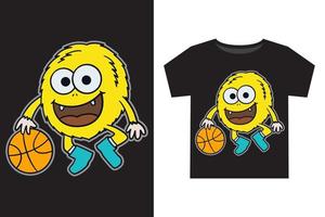 hand dragen rolig monster basketboll spelare illustration för barn t skjorta design vektor