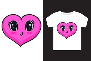 hjärta med söt ansikte tecknad serie illustration för barn t skjorta design vektor