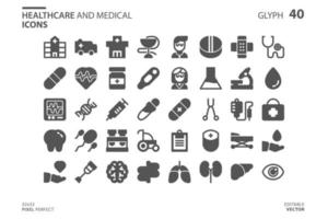 Gesundheitswesen und medizinische Silhouette Icon Set vektor