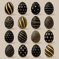 Ostern Eier Sammlung. schwarz und Gold 3d elegant Design Elemente. vektor