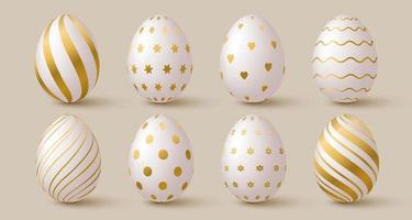 Ostern Eier Sammlung. Weiß und Gold 3d elegant Design Elemente. vektor
