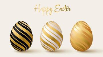 Ostern Eier Satz. Schwarz, Weiß und Gold 3d Design Elemente mit Gold Muster. vektor