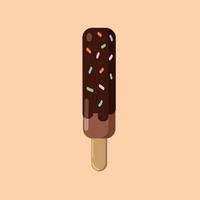 Schokolade Eis Sahne im Schokolade Glasur auf ein Stock mit mehrfarbig Sträusel auf ein Beige Hintergrund. Vektor. eps10 vektor