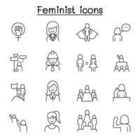 feministisk ikonuppsättning i tunn linje stil vektor