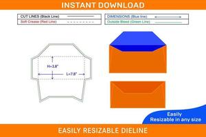 kreativ Briefumschlag sterben Schnitt Vorlage und 3d Briefumschlag Design Box Dieline und 3d Box vektor