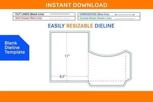 8,5x11 tum avrundad topp form ficka eller mapp kuvert dö skära mall tom Död linje mall vektor