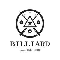 einfach Billard Logo Vorlage Illustration mit Billard- Bälle und Stöcke, Gestaltung zum Billard Stand, Billard Geschäft, Rechnungen Wettbewerb, mobil Billard Spiel, App, Abzeichen, Billard Sport, Vektor