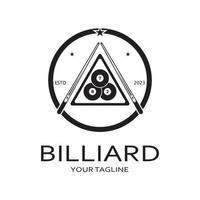 einfach Billard Logo Vorlage Illustration mit Billard- Bälle und Stöcke, Gestaltung zum Billard Stand, Billard Geschäft, Rechnungen Wettbewerb, mobil Billard Spiel, App, Abzeichen, Billard Sport, Vektor