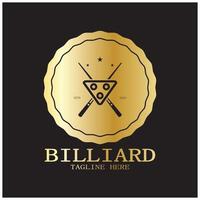 einfach Billard Logo Vorlage Illustration mit Billard- Bälle und Stöcke, Gestaltung zum Billard Stand, Billard Geschäft, Rechnungen Wettbewerb, mobil Billard Spiel, App, Abzeichen, Billard Sport, Vektor