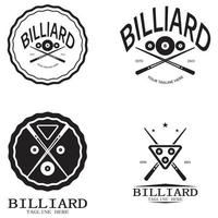 einfach Billard Logo Vorlage Illustration mit Billard- Bälle und Stöcke, Gestaltung zum Billard Stand, Billard Geschäft, Rechnungen Wettbewerb, mobil Billard Spiel, App, Abzeichen, Billard Sport, Vektor