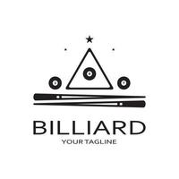 enkel biljard logotyp mall illustration med biljard bollar och pinnar, design för biljard monter, biljard affärer, räkningar konkurrens, mobil biljard spel, app, märke, biljard sport, vektor