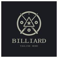 einfach Billard Logo Vorlage Illustration mit Billard- Bälle und Stöcke, Gestaltung zum Billard Stand, Billard Geschäft, Rechnungen Wettbewerb, mobil Billard Spiel, App, Abzeichen, Billard Sport, Vektor