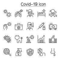 Virus-, Covid-19- und Corona-Virus-Symbole in dünner Linie vektor