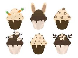 en uppsättning av choklad påsk cupcakes. vektor påsk cupcakes. illustration av söt choklad påsk cupcakes.