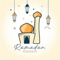 ramadan kareem design med moské och hängande lykta vektor